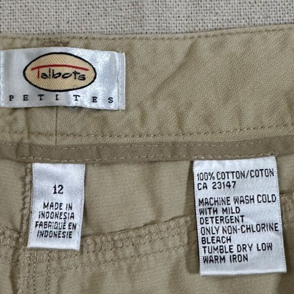 Talbots Beige Wide-Leg Relaxed Fit Cotton Chino Pants 12P (34x27) - Picture 9 of 13